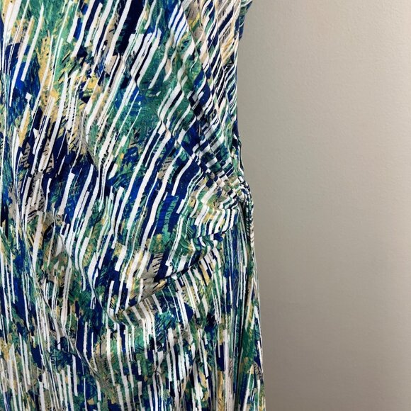 Nic+Zoe Dress XL Blue Geometric Gathered Waist Twist Stretch Knit Sleeveless - Picture 4 of 13